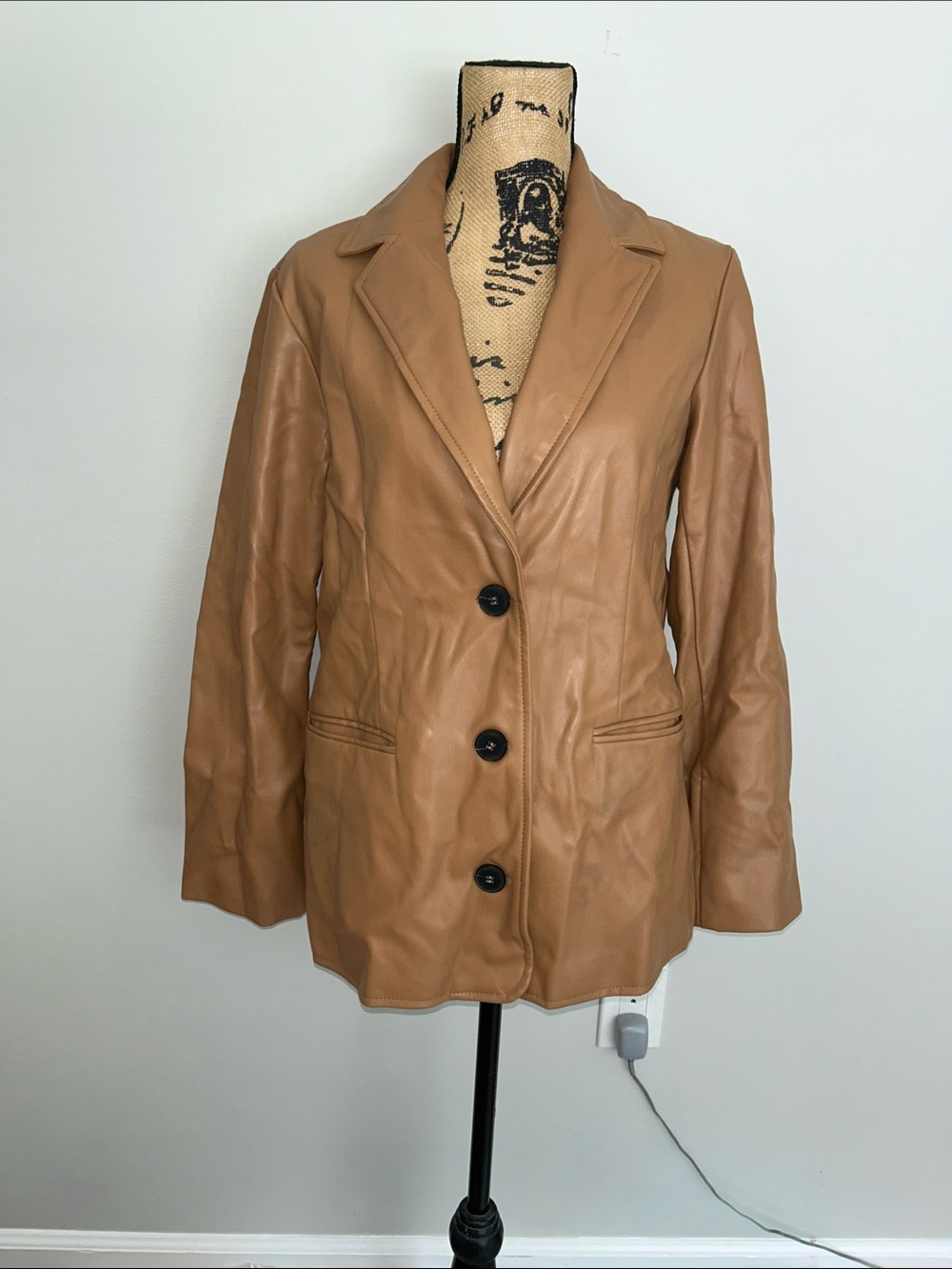 Primark Leather Blazer Jacket in Camel